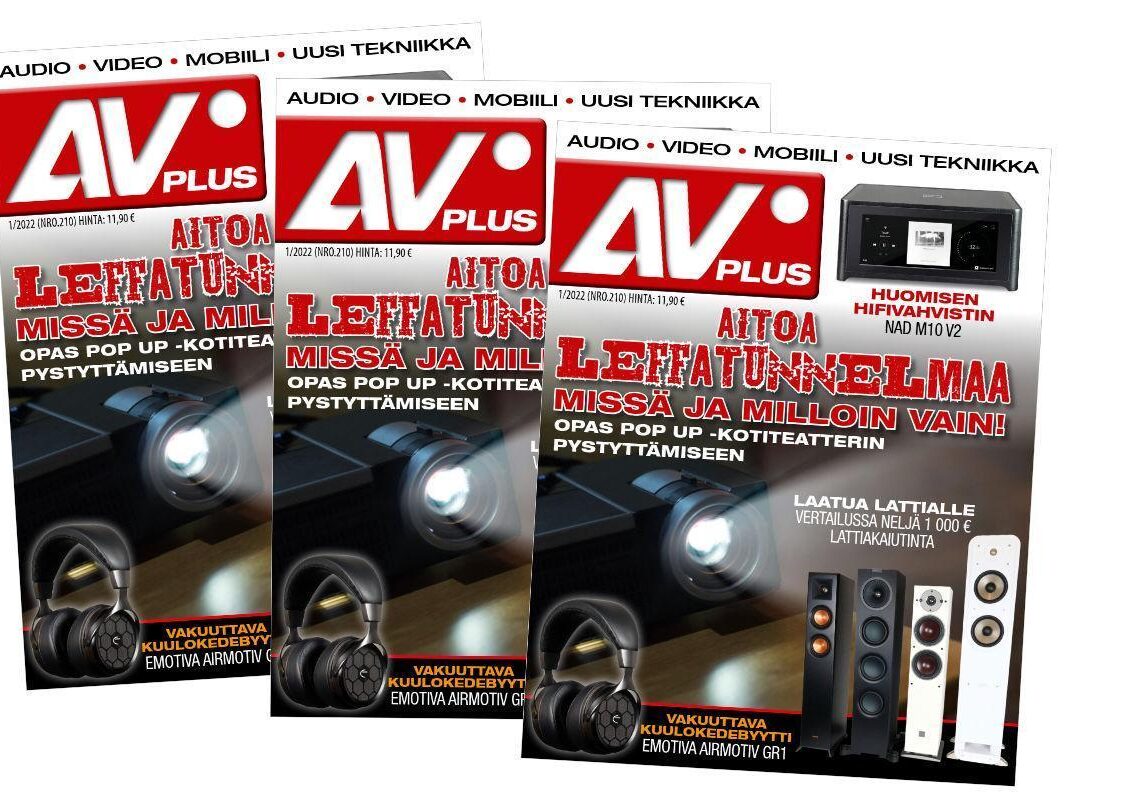 Uusi AVPlus 1/2022 on ilmestynyt – Mukana tonnin lattiakaiuttimien sekä kahden Full HD -ja Ultra HD -projektorin vertailut ja opas popup-kotiteatterin pystyttämiseen