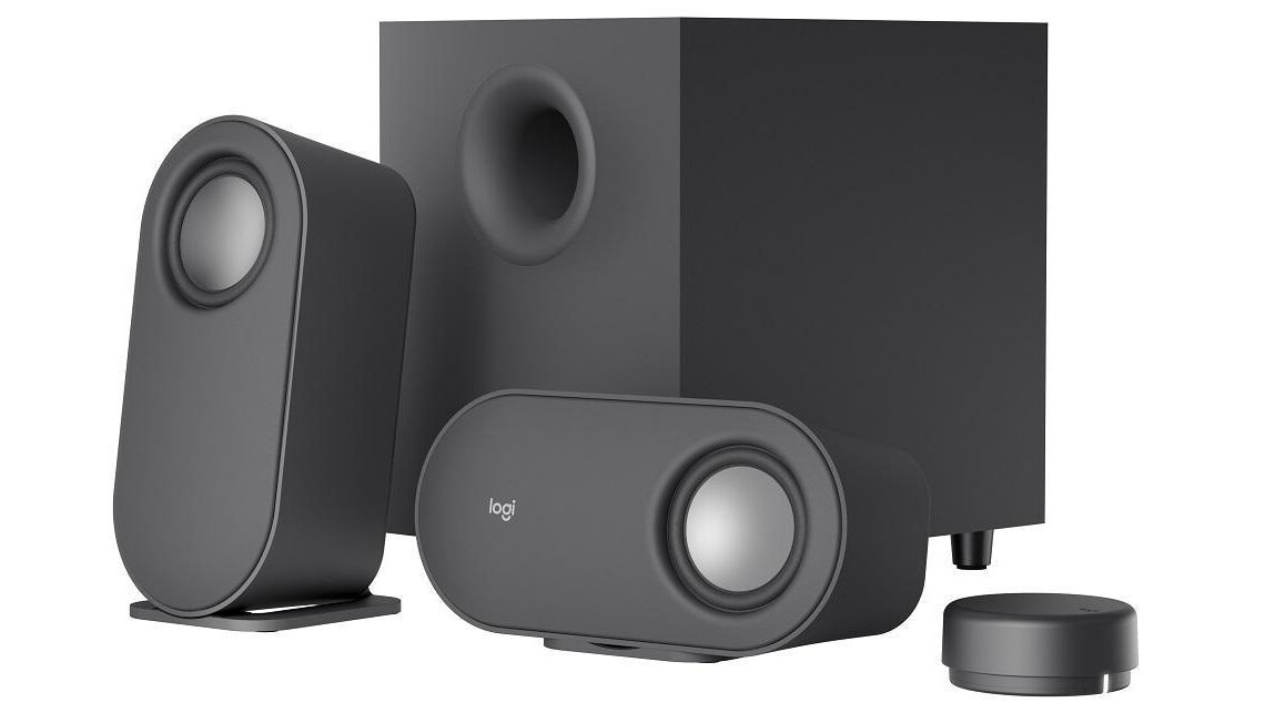 Täydennä työ- tai pelipisteen äänentoistoa tyylikkäillä ja langattomalla Bluetooth-yhteydellä toimivilla Logitech Z407 -pöytäkaiuttimilla